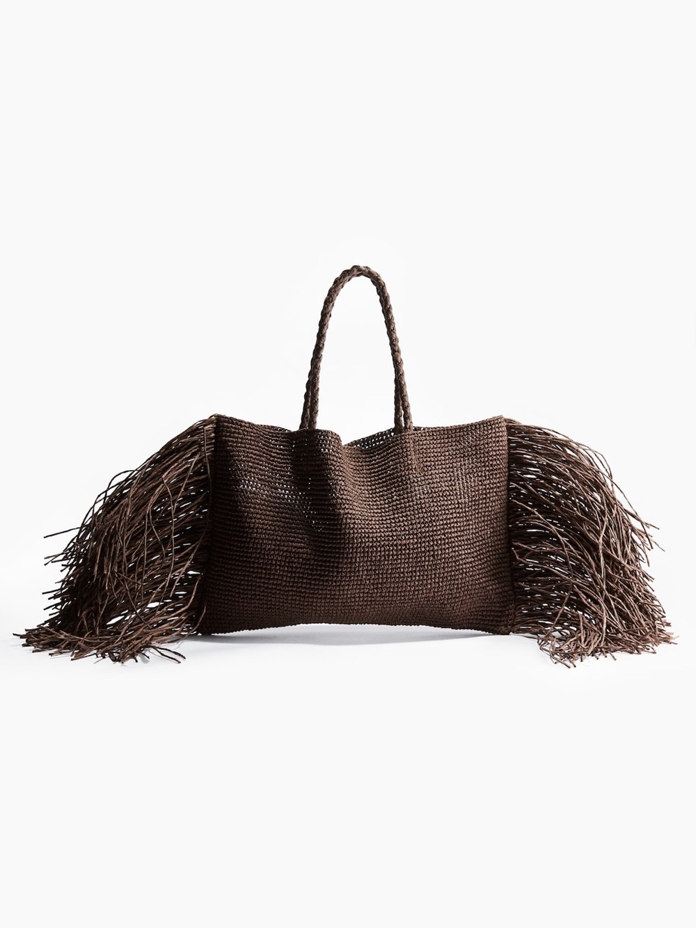 RARE H&M Brown Woven Fringe Tote Bag